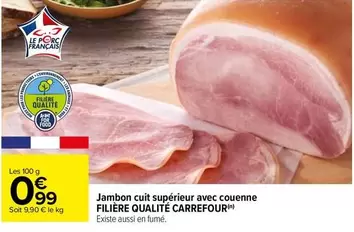 Carrefour - Jambon Cuit Supérieur Avec Couenne Filière Qualité