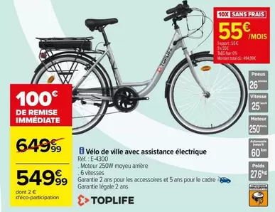 Toplife - Vélo de Ville Électrique avec Assistance, Idéal pour vos Déplacements Quotidiens