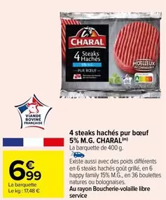 Charal - 4 Steaks Hachés Pur Boeuf 5% M.g.