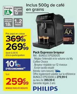 Pack Expresso Broyeur Philips EPI2000 - Écran inclus, performance optimale et design moderne