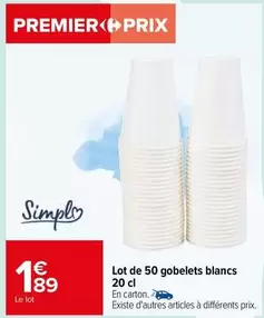 Lot De 50 Gobelets Blancs 20 Cl