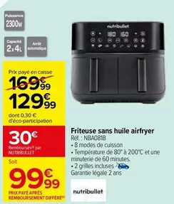 Nutribullet - Friteuse Sans Huile Airfryer Nba08lb : Cuisine saine et pratique avec technologie de cuisson à air