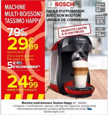 Tassimo Bosch Happy Tas1003 - Machine Multi-boissons avec promotions et caractéristiques variées