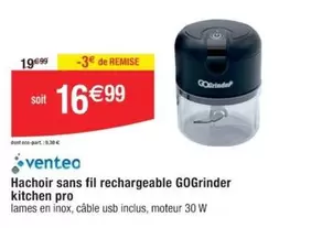 Venteo Gogrinder Kitchen Pro - Hachoir Sans Fil Rechargeable pour une Cuisine Pratique et Efficace