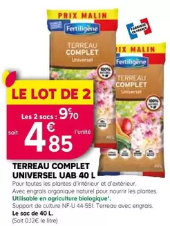 Fertiligène - Terreau Complet Universel Uab   offre à 4,85€ sur Kiriel