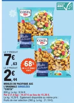 Costa - Moules Du Pacifique ASC L'originale Surgelees  offre à 7,63€ sur E.Leclerc