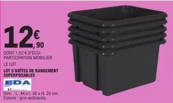 Eda - Lot 5 Botes De Rangement Superposables offre à 12,9€ sur E.Leclerc