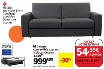 Total - Canape Convertible Express 3 Places Cesena offre à 999,99€ sur Conforama