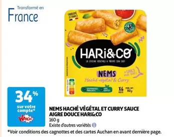 Hari & Co - Nems Haché Végétal au Curry avec Sauce Aigre Douce - Savoureux et Végétalien