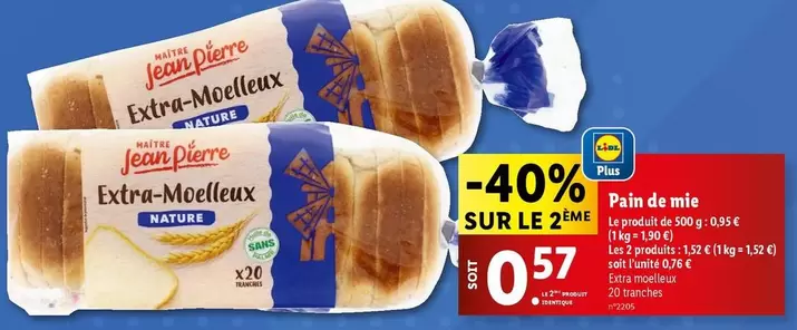 Pain De Mie - Extra-Moelleux offre à 0,95€ sur Lidl