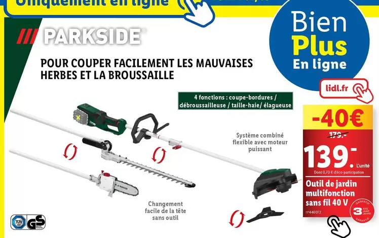 Parkside - Outil de Jardin Multifonction Sans Fil 40 V : Performance et Flexibilité au Service de Votre Jardin