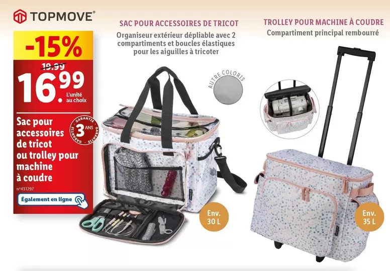 Topmove - Sac à accessoires de tricot et trolley pour machine à coudre, pratique et polyvalent