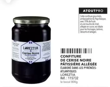 L'Orézia - Confiture De Cerise Noire Pâtissière Allégée offre sur Metro