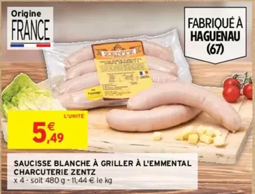 Zentz - Saucisse Blanche À Griller À L'Emmental - Charcuterie Savoureuse