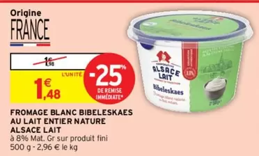 Alsace Lait - Fromage Blanc Bibeleskaes Nature au Lait Entier