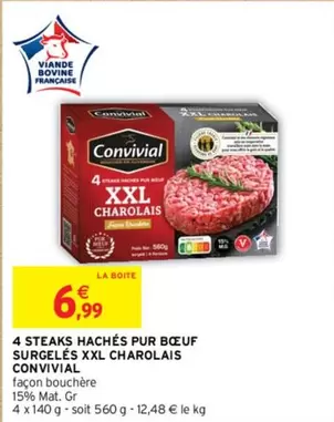 Convivial - 4 Steaks Hachés Pur Bœuf XXL Charolais - Promotion sur viande de qualité