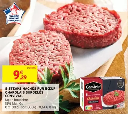 Convivial - 8 Steaks Hachés Pur Bœuf Charolais Surgelés : Promo sur des steaks hachés de qualité !