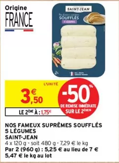 Saint Jean - Suprêmes Soufflés 5 Légumes : Une délicieuse promo pleine de saveurs et de finesse.