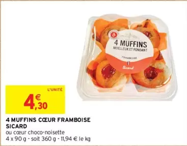 Sicard - 4 Muffins Cœur Framboise