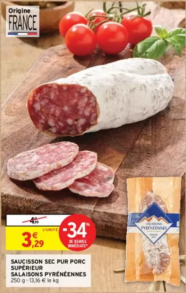 Saucisson Sec Pur Porc Supérieur - Salaisons Prènéennes : Qualité Premium pour les amateurs de charcuterie