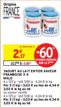 Malo - Yaourt Au Lait Entier Saveur Framboise