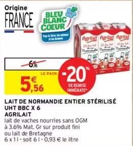 Agrilait - Lait De Normandie Entier Stérilisé UHT - Pack de 6 - Promo spéciale