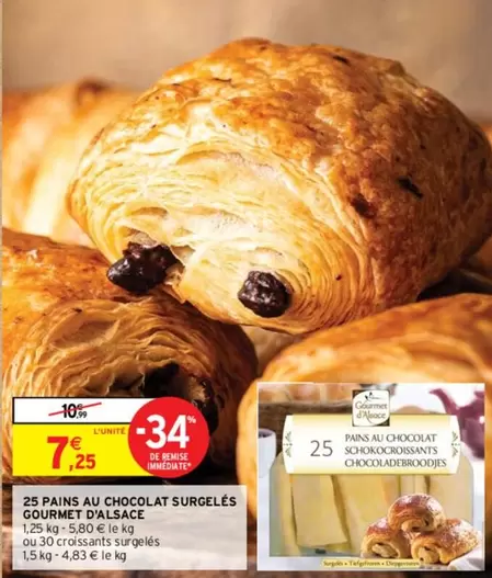 Gourmet d'alsace - 25 Pains Au Chocolat Surgelés