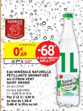 Saint Amand - Eau Minérale Naturelle Pétillante Aromatisée au Citron Vert