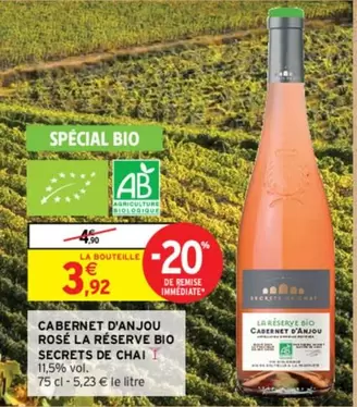 Secrets De Chai - Cabernet D'Anjou Rosé La Réserve Bio : Rosé bio d'exception, parfait pour vos moments festifs!