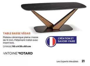 Table Basse Vegas offre sur Les Experts Meubles
