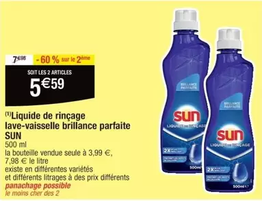 Sun Liquide de Rincage Lave-Vaisselle - Brillance Parfaite pour un Nettoyage Éclatant