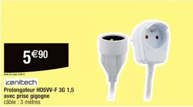 Zenitech Prolongateur H05VV-F 3G 1,5m avec prise gigogne - Idéal pour vos besoins électriques