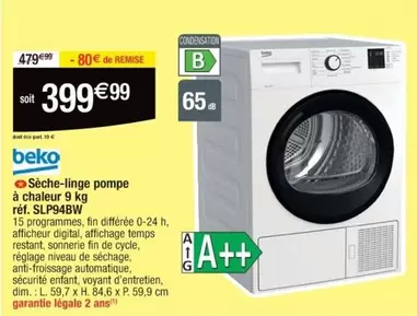 Beko Sèche-linge Pompe À Chaleur 9 Kg - Réf. SLP94BV : Performance et efficacité pour votre linge