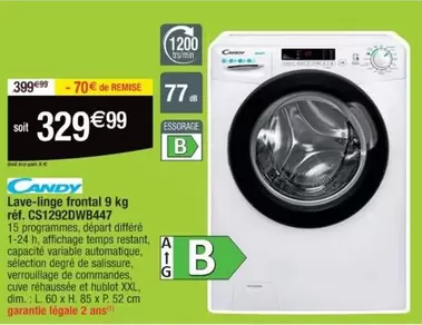 Dim - Candy Lave-linge Frontal 9 Kg - Réf. Cs1292dwb447