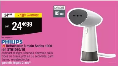 Defroisseur À Main Philips Series 1000 Sth110/10 - Pratique et Efficace pour un Repassage Rapide