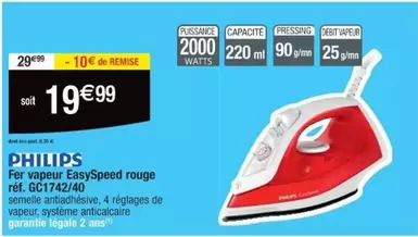 Philips Easyspeed Gg17242/4 - Fer Vapeur Rouge avec promotion spéciale et performances optimales