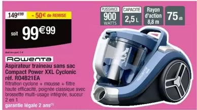 Aspirateur Traineau Sans Sac Rowenta Compact Power XXL Cyclonic - Modèle RO4B21EA