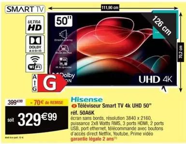 Hisense - Téléviseur Smart Tv 4k Uhd 50"