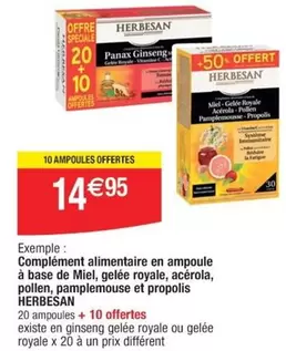 Pamplemousse Herbesan : Complément Alimentaire Ampoule Miel, Gelée Royale, Acerola, Pollen, Propolis