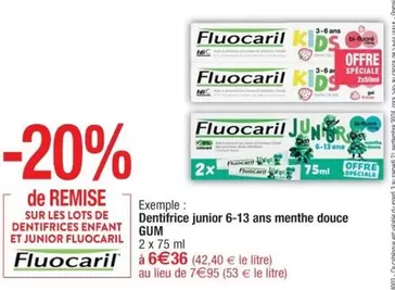 Fluocaril Dentifrice Junior 6-13 Ans Menthe Douce - Protection adaptée pour les jeunes enfants