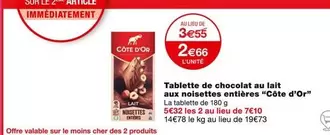 Côte d'Or - Tablette de Chocolat au Lait avec Noisettes Entières : Délice gourmand à savourer