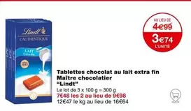 Lindt - Tablettes Chocolat Au Lait Extra Fin par Maître Chocolatier