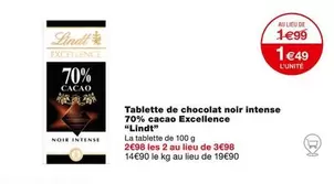 Lindt Excellence - Tablette de Chocolat Noir Intense 70% Cacao