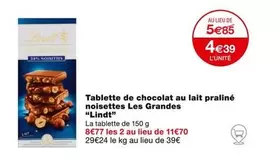 Lindt - Tablette de Chocolat au Lait Praliné Noisettes Les Grandes