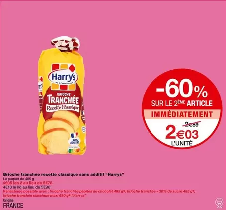 Harry's Brioche Tranchée - Recette Classique Sans Additif, Promesse de Goût Authentique et Naturel