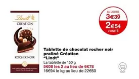 Lindt Rocher Noir Praliné - Tablette de Chocolat Création