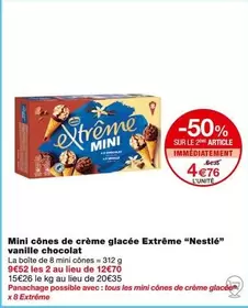 Nestlé Mini Cônes de Crème Glacée Extrême Vanille Chocolat - Délicieux mélange de saveurs pour un plaisir glacé inégalé!