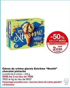 Nestlé - Cônes de Crème Glacée Chocolat Extrême Chocolat Pistache : Une délicieuse combinaison de saveurs avec une promo à ne pas manquer !