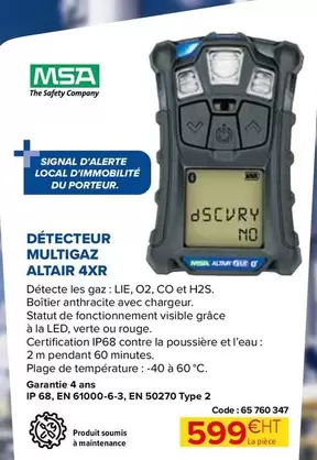 Msa - Detecteur Multigaz Altair 4XR offre à 599€ sur Prolians