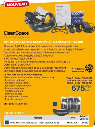 Cleanspace - Kit Ventilation Assiété Work offre à 84€ sur Prolians